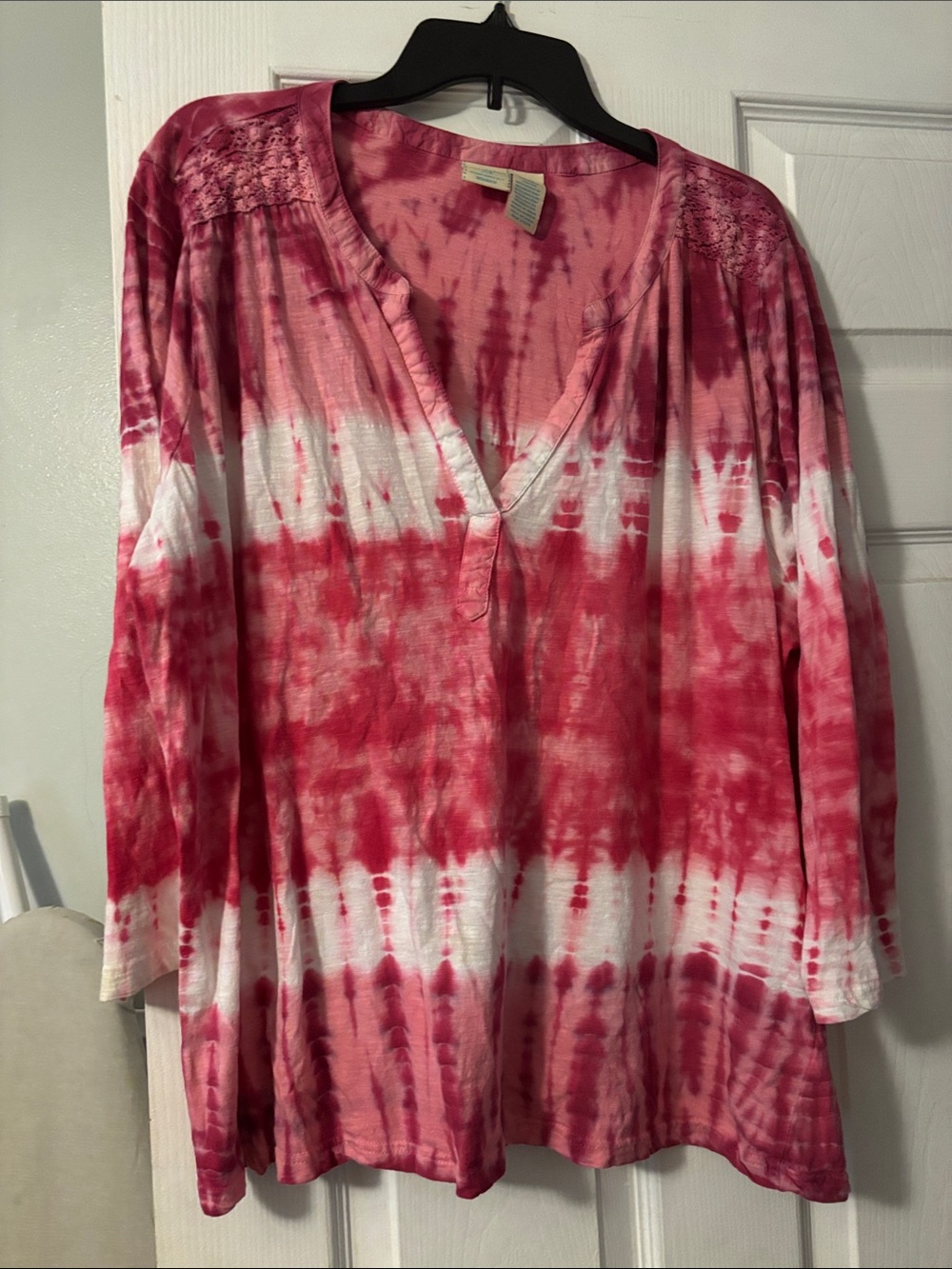 Caribbean Joe Pink and White Tie-Dye V-Neck Tunic
